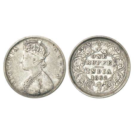Victoria Queen, silver rupee, 1862, Bombay mint, D/II, double lines to the curves of the c