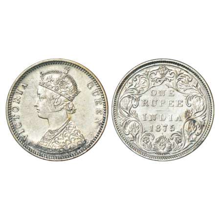 Victoria Queen, silver rupee, 1875, Bombay mint, C1/II/dot, PR 144. Very fine+, Rare.