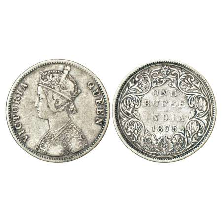 Victoria Queen, silver rupee, 1875, Bombay mint, A2/II/No mint mark, PR 145. Very fine+, V
