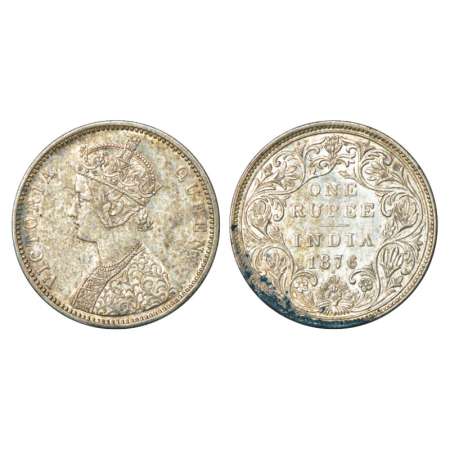 Victoria Queen, silver rupee, 1876, Bombay mint, A2/II/dot, PR 147. About extremely fine, 