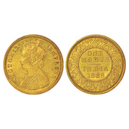 Victoria Empress, gold mohur, 11.65g, 1888, Calcutta mint, two flowers in bottom panel and
