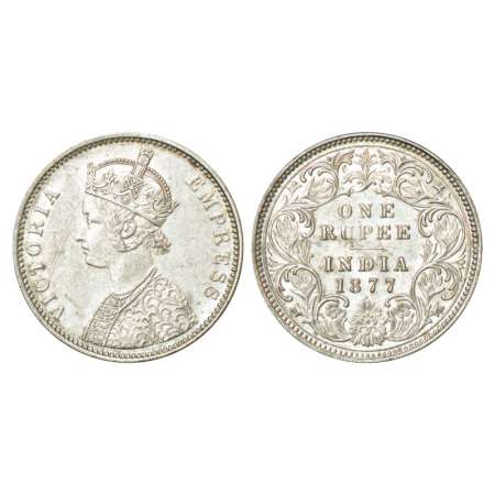 Victoria Empress, silver rupee, 1877, Bombay mint, A3/I/dot, PR 150. Extremely fine, Very 