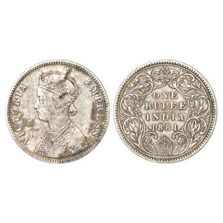 Victoria Empress, silver rupee, 1881, Bombay mint, A3/IV/dot, PR 157; GK 469. Very fine, V