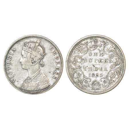 Victoria Empress, silver rupee, 1885, Bombay mint, A3/II/B raised in top and bottom flower