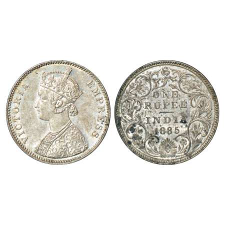 Victoria Empress, silver rupee, 1885, Bombay mint, A3/II/B raised; PR 168. About uncircula