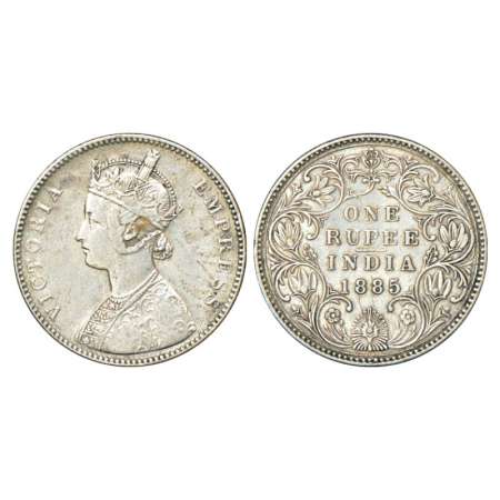 Victoria Empress, silver rupee, 1885, Bombay mint, A3/IV/B incuse, unlisted in PR. Very fi