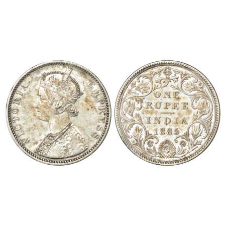 Victoria Empress, silver rupee, 1885, Bombay mint, C2/II/B raised, unlisted in PR. Very fi