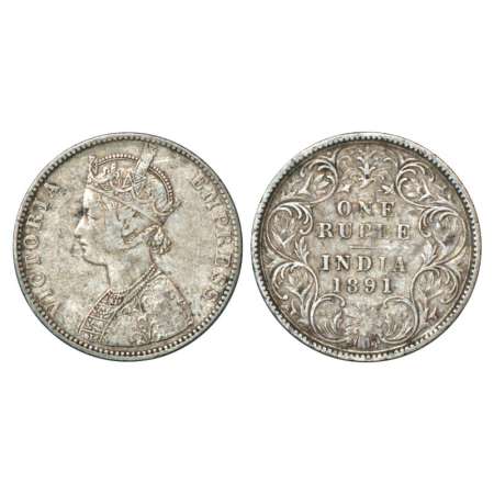 Victoria Empress, silver rupee, 1891, Bombay mint, C2/I/B incuse, 1 over 0 in date, old us
