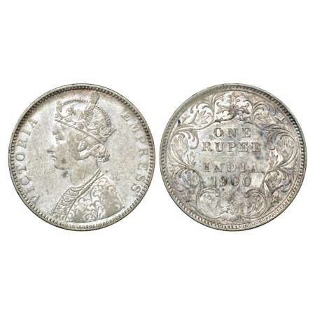 Victoria Empress, silver rupee, 1900, Bombay mint, C2/I/B incuse, unlisted in PR. Extremel