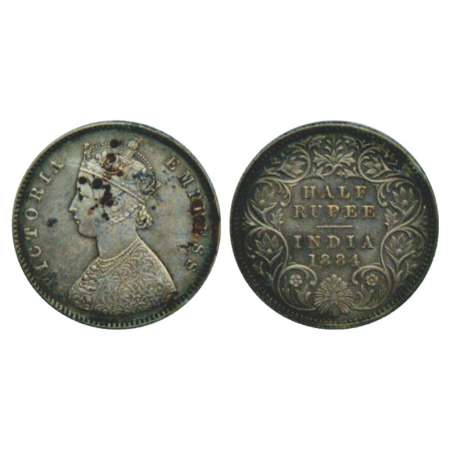 Victoria Empress, silver ½ rupee, 1884, Calcutta mint, A/I/'C' incused, PR 268; GK 628. Ab