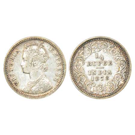 Victoria Empress, silver ¼ rupee, 1878, Calcutta mint, C/II/no mm, PR 383; GK 673. Very fi