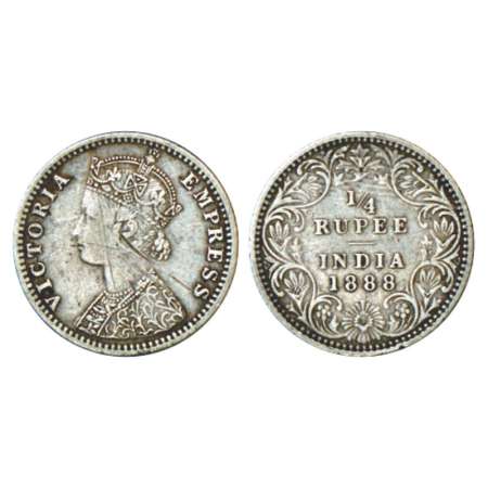 Victoria Empress, silver ¼ rupee, 1888, Bombay mint, C/II/'B' incused, PR 422; GK 712. Scr