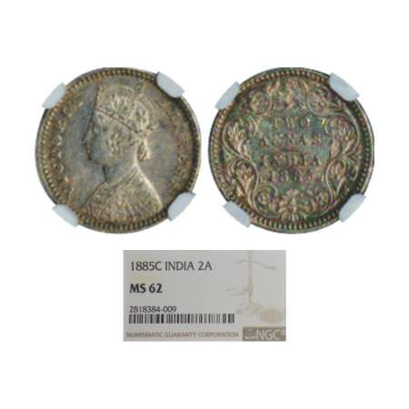Victoria Empress, silver 2 annas, 1885, Calcutta mint, B/II/'C' incused, PR 500; GK 779. G