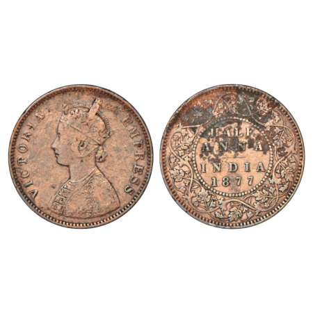 Victoria Empress, copper ½ anna, 12.86g, 1877, Bombay mint, bust 'B', PR 586; GK 820-821. 