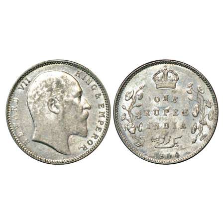 Edward VII, silver rupee, 1904, Bombay mint, B incuse with dot on the vine, PR 200. About 