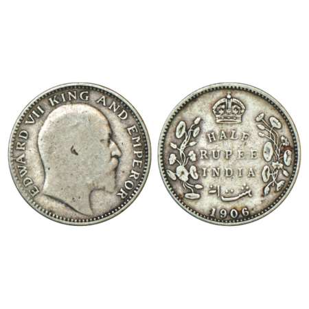 Edward VII, silver ½ rupee, 1906, Bombay mint, B incuse, PR 315. Fine, Rare.