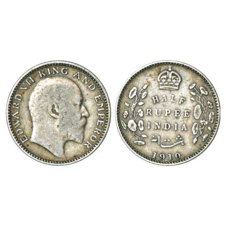 Edward VII, silver ½ rupee, 1910, Calcutta mint, no mintmark, PR 314; GK 971. Very fine, S