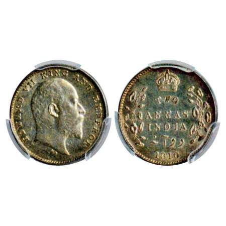 Edward VII, silver 2 annas, 1910, Bombay mint, dot on the vine at 5 o'clock, unlisted in P