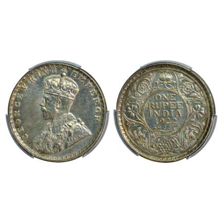 George V, silver rupee, 1922, Bombay mint, PR 228. Graded as UNC detail, cleaned by PCGS, 