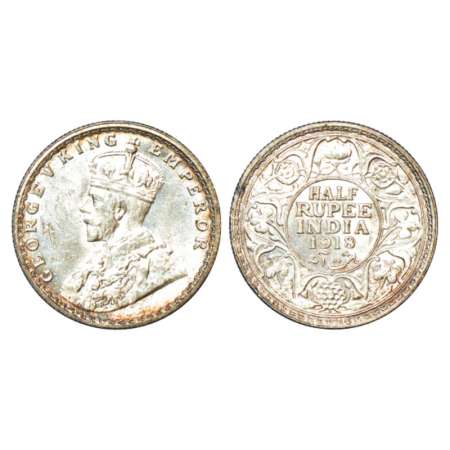 George V, silver ½ rupee, 1918, Bombay mint, with dot, PR 342; GK 1056. Uncirculated, Very