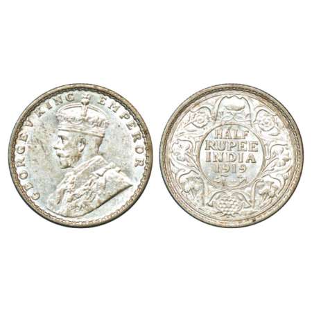 George V, silver ½ rupee, 1919, Bombay mint, with dot, PR 343; GK 1057. Uncirculated, Very