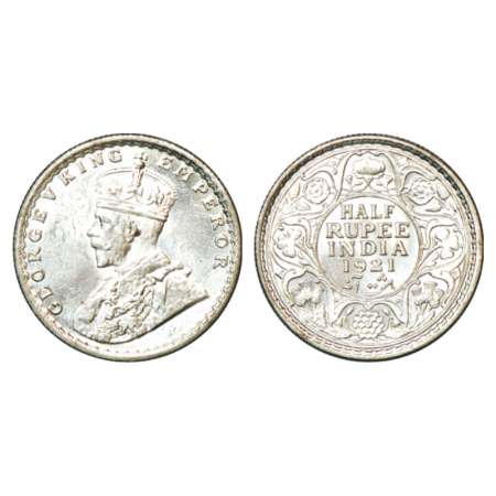 George V, silver ½ rupee, 1921, Calcutta mint, without dot, PR 324; GK 1058. Brilliant unc