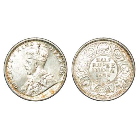 George V, silver ½ rupee, 1929, Calcutta mint, without dot, PR 331; GK 1071. Uncirculated,