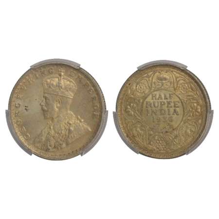 George V, silver ½ rupee, 1936, Calcutta mint, PR 335. Graded as MS63 by PCGS, Rare.