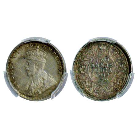 George V, silver 2 annas, 1912, Calcutta mint, PR 565. Graded as MS62 by PCGS, Very scarce