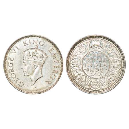 George VI, silver rupee, 1938, Bombay mint, with dot, PR 234; GK 1255. About extremely fin