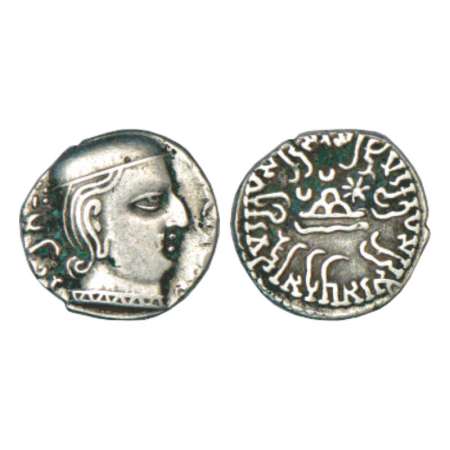 Western Kshatrapas, Karddamaka dynasty, silver drachm of Rudrasena I (199-222 AD), as Maha