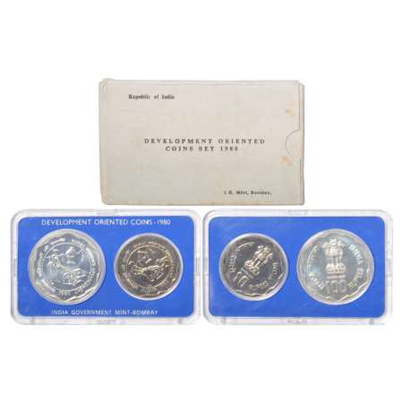 1980, Rural Women's Advancement, UNC set of 2 coins, 100 rupees and 10 rupees, Bombay mint