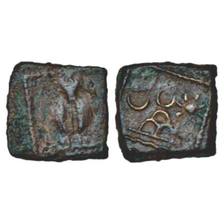 Western Kshatrapas, anonymous and uninscribed potin 'bull' type coin issued under Damasena