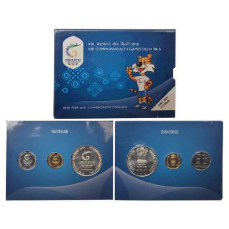 2010, XIX Commonwealth Games Delhi, UNC set of 3 coins, 100 rupees, 5 rupees and 2 rupees,
