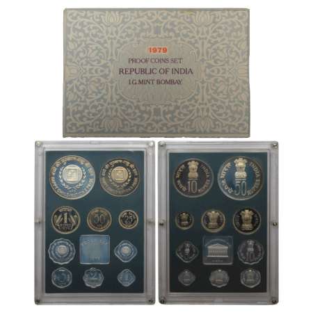 1979, Happy Child Nation's Pride, Proof set of 10 coins, 50 rupees, 10 rupees, 1 rupee, 50