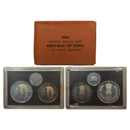 1981, World Food Day, Proof set of 2 coins, 100 rupees and 10 rupees, Bombay mint, RB 84, 