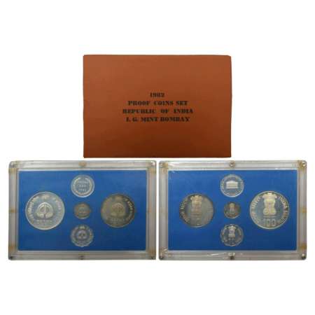 1982, IX Asian Games, Proof set of 4 coins, 100 rupees, 10 rupees, 25 paise and 10 paise, 