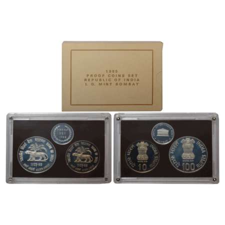 1985, Reserve Bank of India, Golden Jubilee, Proof set of 2 coins, 100 rupees and 10 rupee