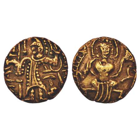 Kidarites, base gold dinar with legend Kidara, Gobl 618, 6.31g. Obv: Crude representation 