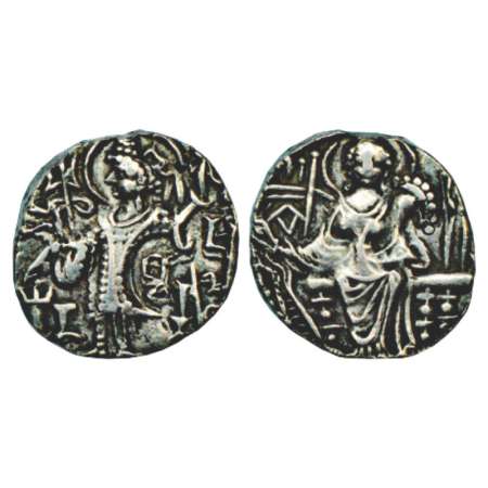 Later Kushanas, Shaka, base gold dinar, 7.58g. Obv: King nimbate, standing left, holding s