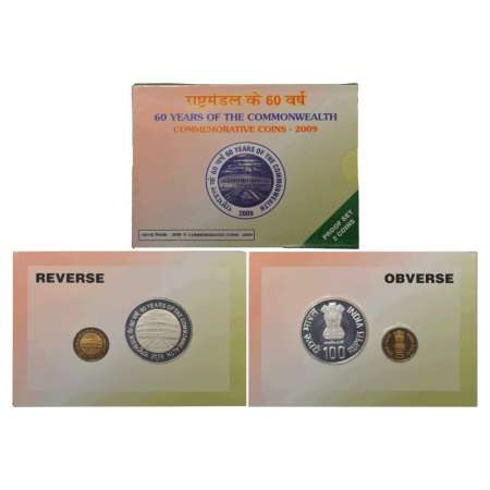 2009, 60 Years of the Commonwealth, Proof set of 2 coins, 100 rupees and 5 rupees, Mumbai 