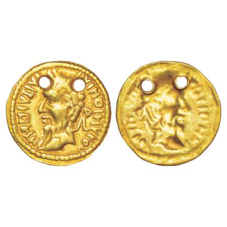 South India, gold imitation of a Roman coin, repousse fabric (300-400 AD), with impression