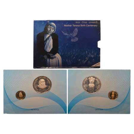 2010, Mother Teresa Birth Centenary, Proof set of 2 coins, 100 rupees and 5 rupees, Kolkat