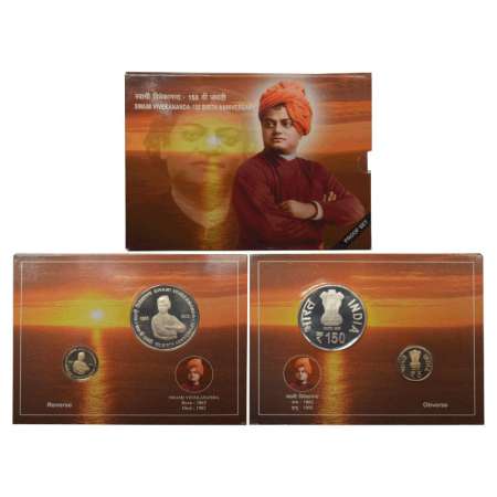 2013, 150th Birth Anniversary of Swami Vivekanand, Proof set of 2 coins, 150 rupees and 5 