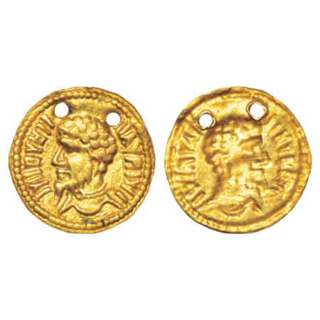 South India, gold imitation of a Roman coin, repousse fabric (300-400 AD), with impression