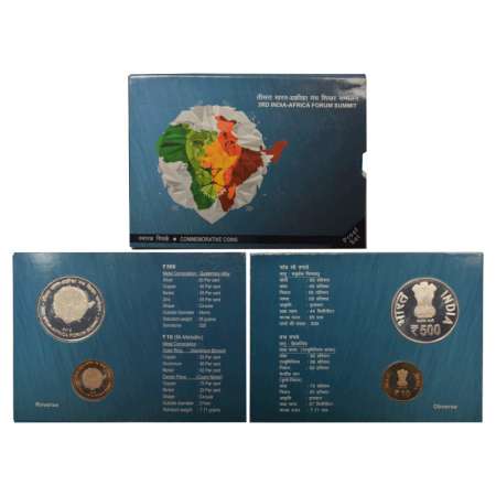 2015, 3rd India-Africa Forum Summit, Proof set of 2 coins, 500 rupee and 10 rupee, Kolkata