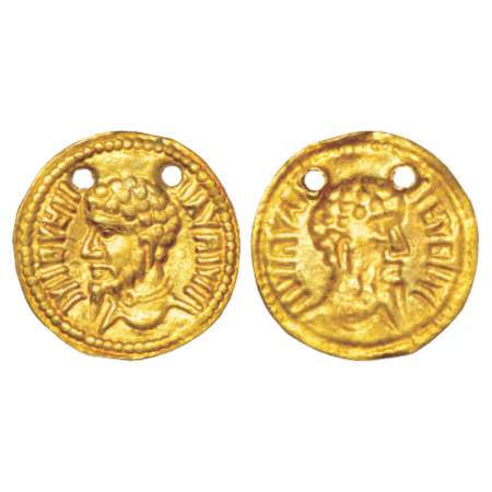 South India, gold imitation of a Roman coin, repousse fabric (300-400 AD), with impression
