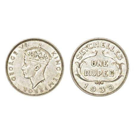 Seychelles, George VI, silver (50%) rupee, AD 1939. Obv: Portrait bust of George VI. Rev: 