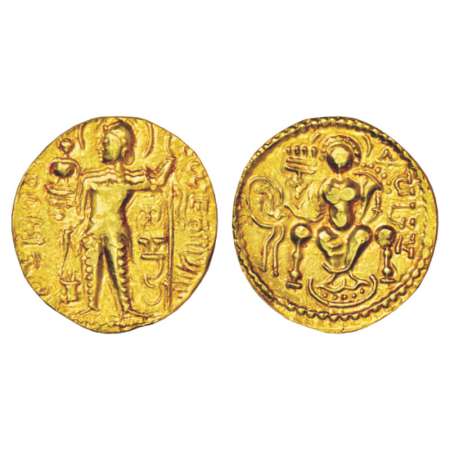 Gupta Empire, gold dinar of Samudra Gupta (345-375 AD), 'Standard / javelin' type, Altekar