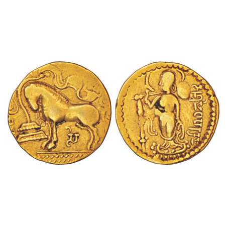 Gupta Empire, gold dinar of Samudra Gupta (345-375 AD), 'Ashwamedha' type, Altekar p. 69, 